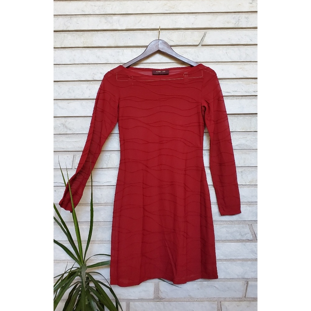 Ronen Chen Maroon/Red Knee Length Dress